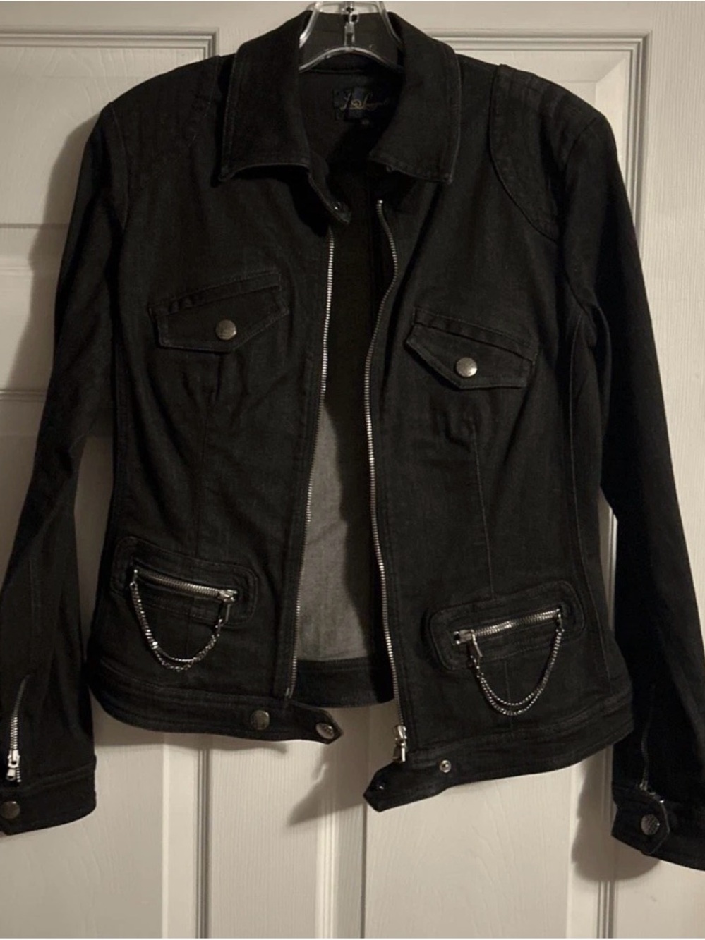 Black Women's Zip Front denim Jacket - Luisa Spagnoli